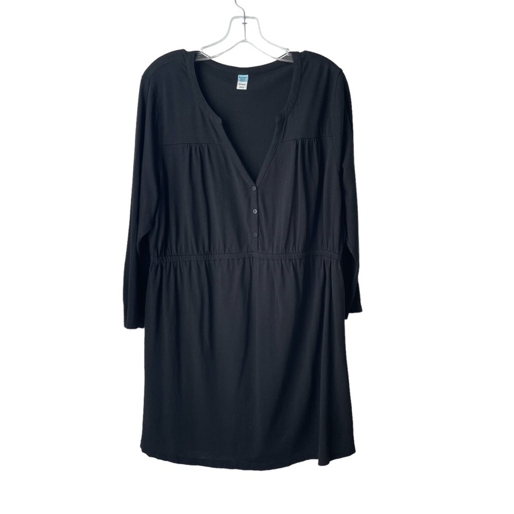 Old Navy Maternity Black Long Sleeved Tunic Top Cinched Waist Button Front Sz XL